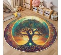 GDJSMIN Fantasy Style Rugs Round Ø 150Cm Living Room Moon Tall Trees Pattern Non-Slip Area Rug Round Machine Washable Floor Carpet Short Pile Soft Circle Rug For Bedroom Nursery,Yellow