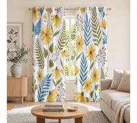 GDJSMIN Flowering Plants Curtains 2 Panels Yellow Daisy Fern Curtain Room Darkening Grommet Window Drapes Modern Decorative Window Treatments for Bedroom Living Room, 90 x 90 Inch, Yellow-Green