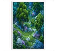 GDJSMIN Forest Scene Decoration Poster, Trees Flower Fields Decoration Painting, Printed Poster On The Background Wall Of The Living Room Office, Frameless (Emerald Green,30×40 Cm)