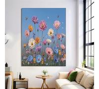 GDJSMIN Frameless Field Flowers Butterfly Scenes Wall Art Decor,Realistic Watercolor Painting Light Blue Canvas Wall Art For Bedroom Living Room Decor 30×40 Cm