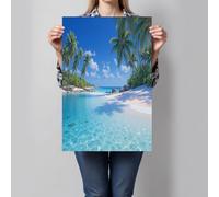 GDJSMIN Frameless Palm Trees Azure Sea Wall Art Decor,Tropical Beaches Light Blue Canvas Wall Art For Bedroom Living Room Decor 70×100 Cm
