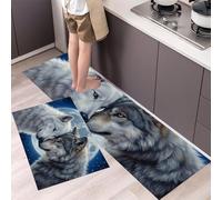 GDJSMIN Full Moon Black White Wolf Pattern Kitchen Rugs And Mats Non Skid Washable Set Of 2, Realistic Animals Kitchen Floor Mats, White Kitchens Runner Rug,44×70Cm+44×120Cm