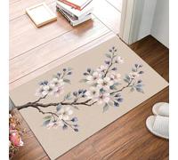 GDJSMIN Garden Flowers Door Mat 40 x 60 cm - Machine Washable Mat Super Soft Non Slip Doormat Indoor Cherry Blossoms Leaves Absorbent Floor Mats Heavy Duty Entrance Rug, Light Pink