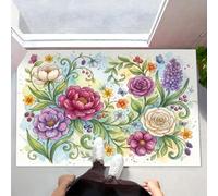 GDJSMIN Garden Flowers Door Mat 80 x 120 cm Entryway Rug | Machine Washable Non Slip Doormat Roses Daisies Leaf Soft Low-Pile Thin Carpet for Living Room Bedroom Bathroom Pink Green