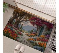 GDJSMIN Garden Path Scene Door Mats Indoor Washable,Soft Thin Short Pile Tall Trees Flower Patterns Doormat Inside For Entryway Kitchen Entrance Floor Mat,Green,60 X 90 Cm