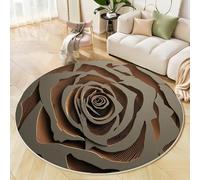 GDJSMIN Gray Brown Rugs Living Room Round Large Rug,Non-Slip Carpet Rugs For Bedroom,3D Abstract Floral Illustration Washable Rug For Rooms (,Rose Pattern)