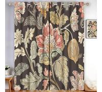 GDJSMIN Green Curtains W 52" x L 84" Indian Art Style Room Darkening Window Treatment Thermal Insulated Energy Saving Super Soft Leaves And Flowers Eyelet Blackout Curtains for Bedroom 2 Panels