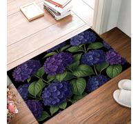 GDJSMIN Hydrangea Leaf Doormat - Non-Slip Washable Doormat, Elegant Flowers Water Absorbent Floormat for Indoor use, Front Entrance and kitchen (Dark Purple, 45 x 75 cm)