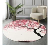 GDJSMIN Japanese Style Round Rugs Ø80Cm Living Room Non Slip Round Area Rug Short Pile Sakura Tree Illustration Bedroom Circle Carpet Washable Soft Floor Mat Rugs For Kids Room Decor,Light Pink