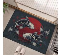 GDJSMIN Japanese Traditional Style Door Mats Indoor Washable,Soft Thin Short Pile Koi Pattern Doormat Inside For Entryway Kitchen Entrance Floor Mat,Deep Red,50 X 80 cm