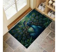 GDJSMIN Jungle Animal Scene Door Mats Indoor Washable,Soft Low Pile Front Door Mat,Non-Slip Entrance Rug,Majestic Peacock Print Floor Carpet,Floor Carpet Kitchen Laundry Bedroom(Green, 80 X 120 cm)