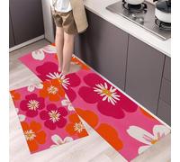 GDJSMIN Kitchen Rug,Hand-Painted Flowers 2 Pieces Non Slip Kitchen Mat Sets,Daisy Print Washable Kitchen Floor Mat For Hallway(Orange, 44×70Cm+44×120Cm (Rectangular))