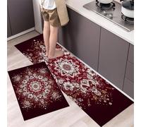 GDJSMIN Kitchen Rug,Ornate Floral Patterns 2 Pieces Non Slip Kitchen Mat Sets,Geometric Mandala Patterns Washable Kitchen Floor Mat For Hallway(Dark Red, 50×80Cm+50×120Cm (Rectangular))