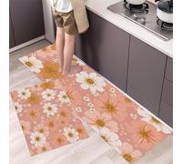 GDJSMIN Kitchen Rug Sets - Floral Pattern 2 Piece Kitchen Mats Non Slip Washable Kitchens Floor Mat Pink Daisy Floral Pattern For Laundry Room Hallway 44×70Cm+44×120Cm