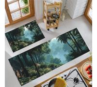 GDJSMIN Kitchen Rug Sets - Mysterious Forest 2 Piece Kitchen Mats Non Slip Washable Kitchens Floor Mat Dark Green Strange Palm Leaf Scene For Laundry Room Hallway 50×80Cm+50×120Cm