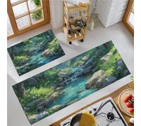 GDJSMIN Kitchen Rug Sets - Natural Scenery 2 Piece Kitchen Mats Non Slip Washable Kitchens Floor Mat Green Green Vegetation Stream For Laundry Room Hallway 40×60Cm+40×120Cm