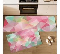 GDJSMIN Kitchen Runner Rug 2 Pieces,Low Poly Triangle Kitchen Mats With Nonslip Backed Geometric Abstraction Carpet Rugs Soft & Machine Washable,45×75Cm+45×150Cm Pink