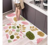 GDJSMIN Kitchen Runner Rug 2 Pieces,Plant Leaf Pattern Kitchen Mats With Nonslip Backed Line Art Style Carpet Rugs Soft & Machine Washable,43×75Cm+43×150Cm Pink