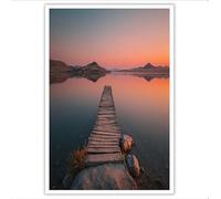 GDJSMIN Lakeside Scenery Decoration Poster, Boardwalk Lake Sunset Decoration Painting, Printed Poster On The Background Wall Of The Living Room Office, Frameless (Orange Powder,60×90 Cm)