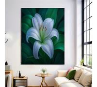 GDJSMIN Large Elegant Plants Painting Art Dewdrops White Lilies Poster Canvas Painting For Living Room Wall Art Pictures Home Decorative Frameless (40×60 Cm,Green)