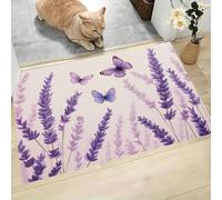 GDJSMIN Lavender Fields Butterflies Washable Entryway Rug - Purple Soft Fresh Pastoral Style Bathroom Rug Non-Slip Front Door Mat Indoor Entrance Thin 50 x 80 cm Accent Throw Rugs for Kitchen Bedside