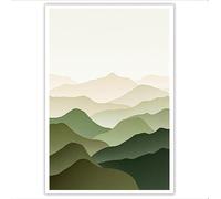 GDJSMIN Layered Distant Mountains Canvas Wall Art Minimalist Watercolor Painting Pictures Printed Poster Wall Decor For Bedroom Living Room Bathroom 40×50 Cm Frameless - Light Green
