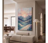 GDJSMIN Light Blue Canvas Wall Art, Seaside Landscape Oil Painting Home Decor, Rivers Mountains Wall Decor Painting Poster Artwork for Living Room Bedroom Hallway Office 30×40 cm, Unframed