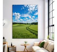 GDJSMIN Light Green Canvas Wall Art, Natural Scenery Home Decor, White Clouds Green Fields Wall Decor Painting Poster Artwork For Living Room Bedroom Hallway Office 70×100 Cm, Unframed