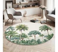 GDJSMIN Lush Jungle Foliage Round Rugs Ø180cm Living Room Non Slip Round Area Rug Short Pile Watercolor Palm Tree Painting Bedroom Circle Carpet Washable Soft Floor Mat Rugs for Kids Room Decor,Green
