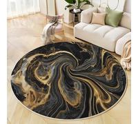 GDJSMIN Luxurious Marble Pattern Round Rugs Ø120Cm Living Room Non Slip Round Area Rug Short Pile Abstract Swirl Design Bedroom Circle Carpet Washable Soft Floor Mat Rugs For Kids Room Decor,Black
