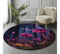 GDJSMIN Magical Fairy Tale World Rugs Round Ø 200Cm Living Room Forest Mushrooms Non-Slip Area Rug Round Machine Washable Floor Carpet Short Pile Soft Circle Rug For Bedroom Nursery, Pink