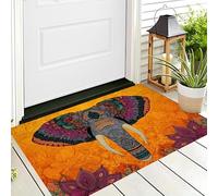 GDJSMIN Mandala Style Doormat Decorative Door Mat Indoor,Elephant Totem Doormat Washable Floor Mat, Non Slip Entrance Rug For Kitchen Outdoor,Orange,80 x 120 cm