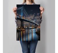 GDJSMIN Manhattan Bridge Night View Wall Art Modern Urban Style Canvas Prints Blue Posters Modern Artwork Wall Pictures For Bedroom Living Room Office Decor 60×90 Cm Unframed