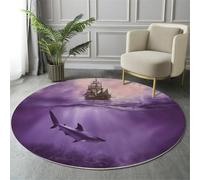 GDJSMIN Marine Life Scene Rugs Round Ø 120Cm Living Room Ancient Sailing Ship Non-Slip Area Rug Round Machine Washable Floor Carpet Short Pile Soft Circle Rug For Bedroom Nursery,Purple