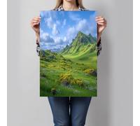 GDJSMIN Moss-Covered Mountains Wildflowers Canvas Wall Art Meadow Scenery Pictures Printed Poster Wall Decor For Bedroom Living Room Bathroom 40×60 Cm Frameless - Bright Green