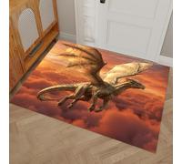 GDJSMIN Mythological Theme Door Mat,Flying Dragon Orange Cloud Doormat Welcome Front Door Mat Orange-Red Non Slip Doormat For Front Porch, Entryway, Indoor Outdoor Holiday Xmas Decor, 90 x 150 cm