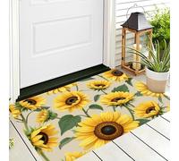 GDJSMIN Natural Realism Door Mat 40 x 60 cm - Machine Washable Mat Super Soft Non Slip Doormat Indoor Outdoor Sunflower Branches Leaves Absorbent Floor Mats Heavy Duty Entrance Rug, Yellow