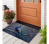 GDJSMIN Natural Scenery Door Mat,Peacocks Perched On Tree Branches Doormat Welcome Front Door Mat Blue-Green Non Slip Doormat For Front Porch, Entryway, Indoor Outdoor Holiday Xmas Decor, 45 X 75 Cm