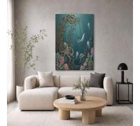 GDJSMIN Octopus Ray Seaweed Canvas Wall Art, Retro Underwater World Wall Decor Poster Prints, Canvas Unframe Prints Room Decor for Living Room Bathroom Bedroom Home 70×100 cm