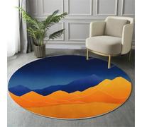 GDJSMIN Orange Blue Rugs Living Room Round Large Rug,Non-Slip Carpet Rugs For Bedroom,3D Minimalist Style Washable Rug For Living Rooms Corridors Rooms (150Cm,Hand-Drawn Mountain Lines)