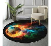GDJSMIN Orange Color Rugs Living Room Round Large Rug,Non-Slip Carpet Rugs For Bedroom,3D Abstract Soccer Ball Shape Washable Rug For Rooms (60Cm,Colored Flames)