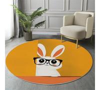 GDJSMIN Orange Color Rugs Living Room Round Large Rug,Non-Slip Carpet Rugs For Bedroom,3D Minimalist Style Washable Rug For Living Rooms Corridors Rooms (150Cm,Cute White Rabbit Illustration)