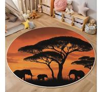 GDJSMIN Orange Color Rugs Living Room Round Large Rug,Non-Slip Carpet Rugs For Bedroom,3D Natural Sunset Scene Washable Rug For Living Rooms Corridors Rooms (150Cm,Wildlife Elephant Silhouette)