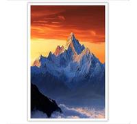 GDJSMIN Orange-Red Canvas Wall Art, Realistic Scenery Home Decor, Mountains Fiery Clouds Wall Decor Painting Poster Artwork For Living Room Bedroom Hallway Office 80×120 Cm, Unframed