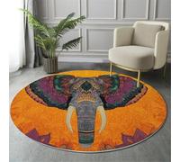 GDJSMIN Orange Rugs Living Room Round Large Rug,Non-Slip Carpet Rugs For Bedroom,3D Mandala Style Washable Rug For Living Rooms Corridors Rooms (80Cm,Animal Elephant Head)