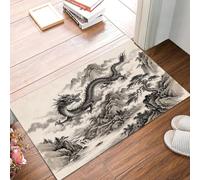 GDJSMIN Oriental Ink Painting Entryway rug Indoor,Charcoal Gray Washable, Dragon Mountain Pine Tree, Super Soft Door Mat for Kitchen, Entrance, Bedroom, Office,80 x 120 cm