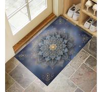 GDJSMIN Ornate Mandala Style Entryway Rug Indoor,Indigo Washable, Complex Geometric Patterns Thin Faux Wool Super Soft Door Mat For Kitchen, Entrance, Bedroom,60 X 90 Cm
