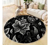 GDJSMIN Paisley Pattern Rugs Round ø 200cm Living Room Floral Leaf Pattern Non-Slip Area Rug Round Machine Washable Floor Carpet Short Pile Soft Circle Rug for Bedroom Nursery, Black