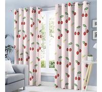 GDJSMIN Pink Curtains W 34" X L 45" Cute Style Room Darkening Window Treatment Thermal Insulated Energy Saving Super Soft Cartoon Cherry Icon Eyelet Blackout Curtains For Bedroom 2 Panels