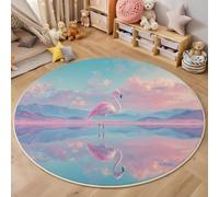 GDJSMIN Pink Rugs Living Room Round Large Rug,Non-Slip Carpet Rugs for Bedroom,3D Dreamscape Washable Rug for Rooms (180cm,Flamingo Reflection)